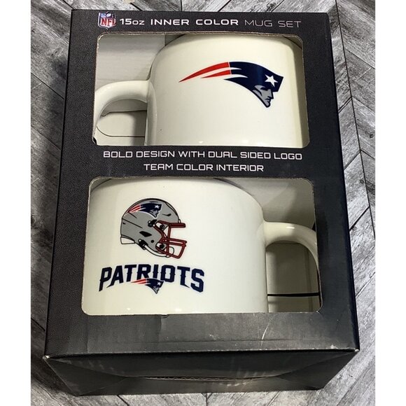 2 New England Patriots Coffee Mugs 15 Ounce Team Inner Color Dual Sided Logo